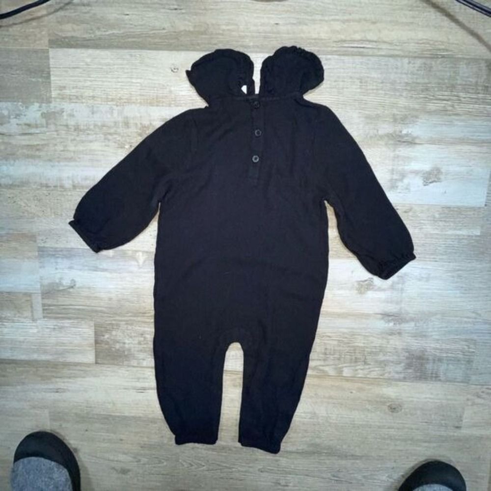 Nordstrom Baby 12M onesie Black Collar Ruffle Crepe Snaps Halloween LN - Picture 4 of 8